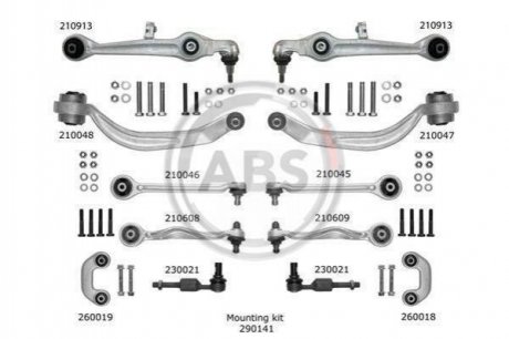 Комплект рычагов подвески Audi A6/Superb/Passat B5 (с тонким пальцем) Audi A8, A4, Volkswagen Passat, Audi A6, Skoda Superb A.B.S. 219902