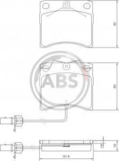 Купить Тормозные колодки перед. T4 90-03 (TRW) (с датчиком) (91,4x80x18) Volkswagen Transporter A.B.S. 37144 (фото1) подбор по VIN коду, цена 666 грн.