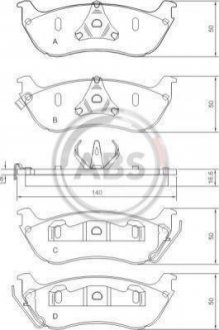 Тормозные колодки зад. MB M-Class (W163) 98-05 (Bosch) Opel Corsa, Kadett, Ascona, Vectra, Rekord, Omega, Mazda 323, 626, 929, 6, KIA Sorento A.B.S. 37148