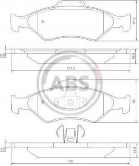Тормозные колодки перед. Fiesta IV 95-03 (ATE) (54,5x151x18,5) Ford Fiesta, KA A.B.S. 37196