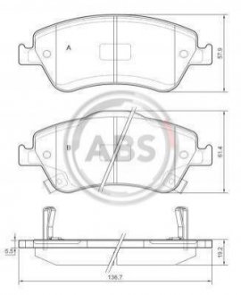 Купить Тормозные колодки перед. Toyota Auris 07-12 (bosch) (136,7x57,9x19,2) Toyota Auris, Corolla A.B.S. 37620 (фото1) подбор по VIN коду, цена 896 грн.