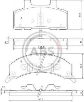 Купить Комплект тормозных колодок, дисковый тормоз A.B.S. 38215 (фото1) подбор по VIN коду, цена 1407 грн.