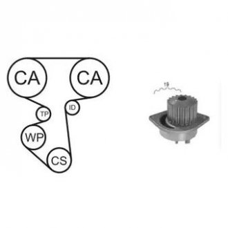 CITROEN Набір. ГРМ (помпа + ремінь + 2 ролики + кріплення) Berlingo 1.6, Peugeot 307 1.6 AIRTEX wpk-160002