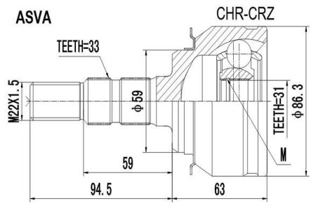 Купити ШРУС НАРУЖНЫЙ 31X55X33 (CHEVROLET CRUZE (J300) 2009-) ASVA chrcrz (фото1) підбір по VIN коду, ціна 3304 грн.