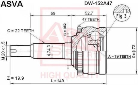 ШРУС НАРУЖНЫЙ 19x52x22 ASVA dw-152