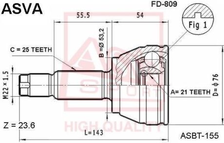 ШРУС НАРУЖНЫЙ 21X53,2X25 (FORD FOCUS I DAWDBWDFWDNW 1998-2004) ASVA fd-809