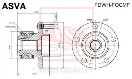 СТУПИЦА ПЕРЕДНЯЯ С МАГНИТНЫМ КОЛЬЦОМ АБС (FORD FOCUS II 2004-) ASVA fdwh-focmf