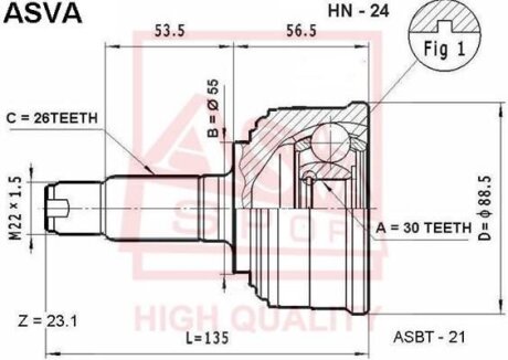 ШРУС НАРУЖНЫЙ 30x55x26 (HONDA INTEGRA DC1DC2DB6DB7DB8DB9 1993-2000) Honda Civic ASVA hn-24