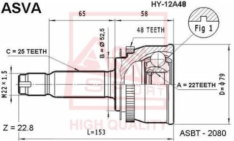 ШРУС НАРУЖНЫЙ 22X52.5X25 (HYUNDAI GETZ 2002-) Hyundai Accent ASVA hy12a48