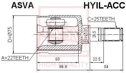 ШРУС ВНУТРЕННИЙ ЛЕВЫЙ 22X35X25 (ACCENTVERNA 1999-) Hyundai Accent, Getz ASVA hyilacc