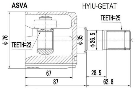 ШРУС ПЕРЕДНИЙ ВНУТРЕННИЙ (GETZ 2002 AT<) Hyundai Accent, Getz ASVA hyiugetat
