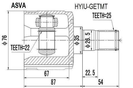 ШРУС ВНУТРЕННИЙ 22X35X25 (HYUNDAI GETZ 2002-2011) Hyundai Accent, Getz ASVA hyiu-getmt