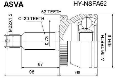 ШРУС НАРУЖНЫЙ 36x54x30 (HYUNDAI SANTA FE (CM) 2006-) Hyundai Santa Fe, KIA Sorento, Hyundai IX35, Tucson, I30, Genesis ASVA hy-nsfa52