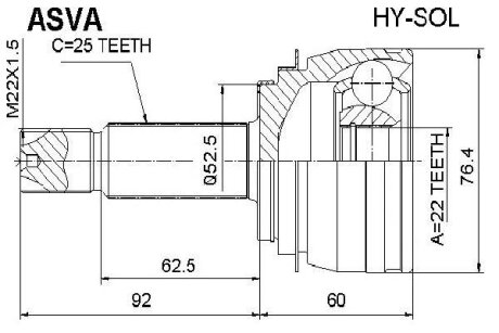 ШРУС НАРУЖНЫЙ 22X52.5X25 (HYUNDAI ACCENT 11BLUE USA 2011-2017) KIA Rio, Hyundai Accent ASVA hysol