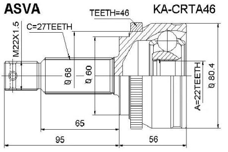 ШРУС НАРУЖНЫЙ 22x60x27 (HYUNDAI ELANTRA 2006-) Hyundai Elantra ASVA ka-crta46