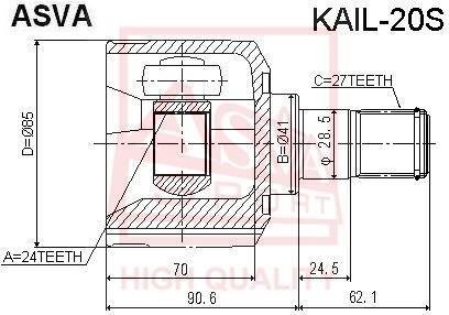 ШРУС ВНУТРЕННИЙ ЛЕВЫЙ 24x41x27 (KIA SPORTAGE 2004-2010) ASVA kail20s