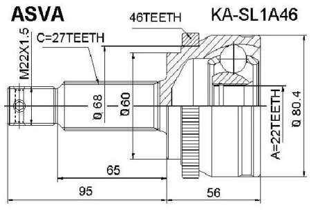 ШРУС НАРУЖНЫЙ 22X60X27 (KIA SOUL 2008-2013) Hyundai I30 ASVA ka-sl1a46