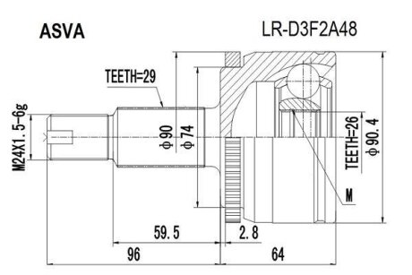 ШРУС НАРУЖНЫЙ 26x70.5x29 (LAND ROVER DISCOVERY III 2005-2009) Land Rover Discovery, Range Rover ASVA lrd3f2a48