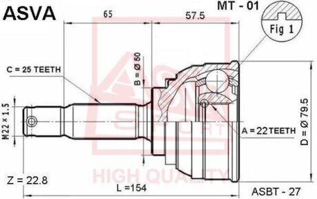 ШРУС НАРУЖНЫЙ 22x50x25 (HYUNDAI ELANTRALANTRA 1990-1995) ASVA mt-01