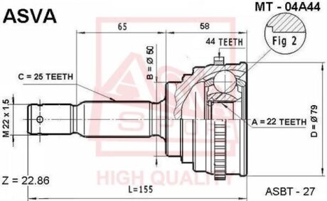 ШРУС НАРУЖНЫЙ 22x50x25 ASVA mt-04a44