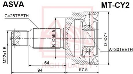 ШРУС НАРУЖНЫЙ 30x59,5x28 (MITSUBISHI LANCER CY2A 2007-) ASVA mt-cy2