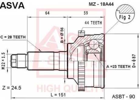 Купити ШРУС НАРУЖНЫЙ 23x56x28 (MAZDA 626 GE 1991-1997) ASVA mz-18a44 (фото1) підбір по VIN коду, ціна 2022 грн.