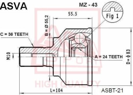 ШРУС НАРУЖНЫЙ 24X55.2X36 (MAZDA 3 BK 2003-) Mazda 3 ASVA mz43