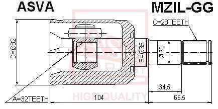 ШРУС ВНУТРЕННИЙ ЛЕВЫЙ 32x35x28 (MAZDA 6 GG 2002-2007) ASVA mzil-gg