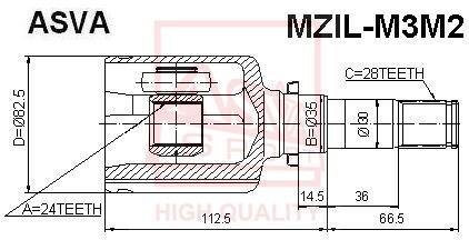 ШРУС ВНУТРЕННИЙ ЛЕВЫЙ 24x35x28 (MAZDA 3 BK 2003-2008) Mazda 3, 5 ASVA mzilm3m2