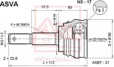 ШРУС НАРУЖНЫЙ 23x55x25 (NISSAN SUNNY B15ALMERA N16 2000-2005) Nissan Sunny, Almera ASVA ns-17