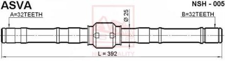 ПОЛУОСЬ ЛЕВАЯ 32x392x32 (NISSAN PRIMERA P11 1996-2001) ASVA nsh005