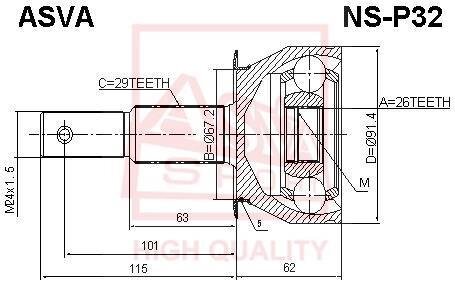 ШРУС НАРУЖНЫЙ 26x67.2x29 (NISSAN PATHFINDER R51M 2005-) Nissan Navara, Pathfinder ASVA ns-p32