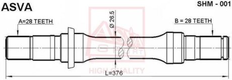 ПОЛУОСЬ ПРАВАЯ 28x375x28 (MAZDA 626 GE 1991-1997) ASVA shm-001