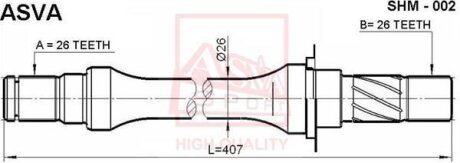 ПОЛУОСЬ ПРАВАЯ 26x406.5x26 (MAZDA 626 GD 1988-1992) ASVA shm-002