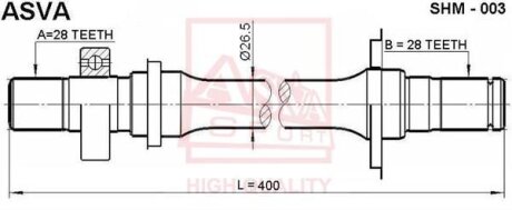 ПОЛУОСЬ ПРАВАЯ 28X400X28 (MAZDA 6 GG 2002-2007) ASVA shm003