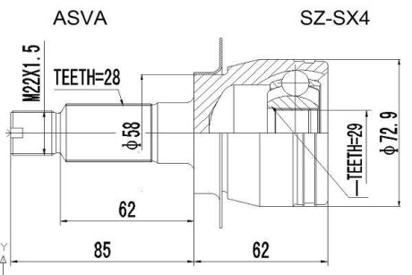ШРУС НАРУЖНЫЙ 29x58x28 (SUZUKI SX4 RW415RW416RW419RW420 2006-) ASVA szsx4
