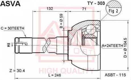 Купить Шрус Toyota Land Cruiser ASVA ty-303 (фото1) подбор по VIN коду, цена 1276 грн.