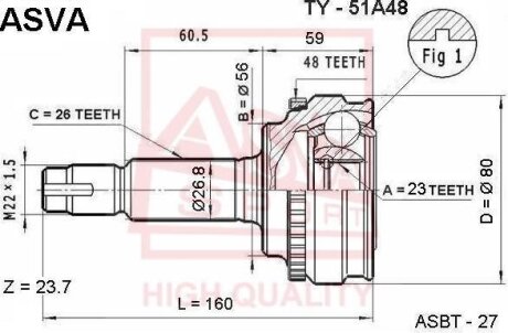 ШРУС НАРУЖНЫЙ 23X56X26 (TOYOTA AVENSIS AT220ZZT220 1997-2003) ASVA ty51a48
