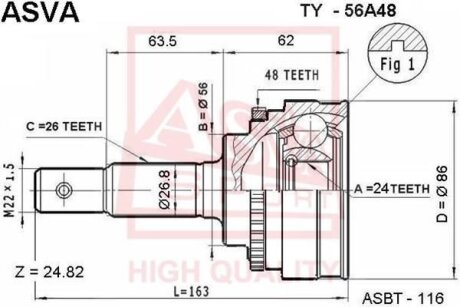 ШРУС НАРУЖНЫЙ 24x56x26 (TOYOTA AVENSIS AT220ZZT220 1997-2003) ASVA ty-56a48