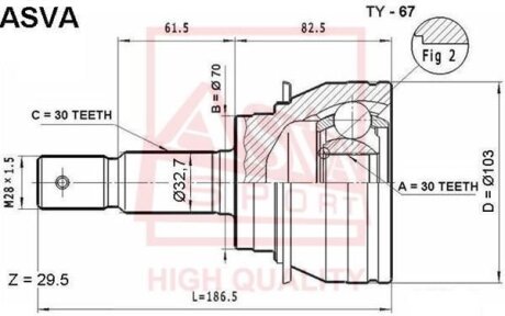 ШРУС НАРУЖНЫЙ 30X70X30 (TOYOTA LAND CRUISER PRADO 120 2002-) ASVA ty-67