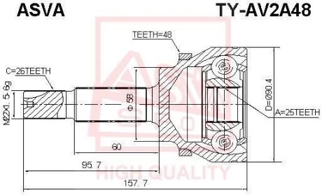 ШРУС НАРУЖНЫЙ 25X58X26 (TOYOTA AVENSIS AZT250CDT250 2003-) ASVA tyav2a48