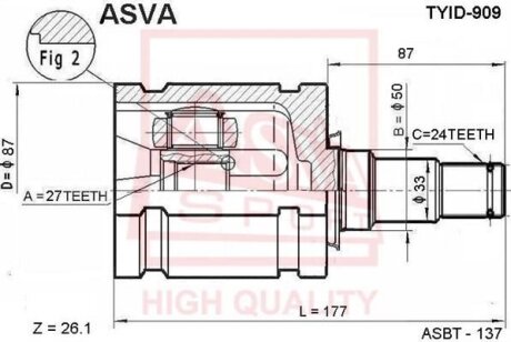 ШРУС ВНУТРЕННИЙ ЛЕВЫЙ 27X50X24 (TOYOTA CAMRY ACV30MCV30 2001-2006) ASVA tyid-909