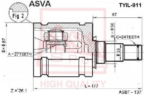 ШРУС ВНУТРЕННИЙ ЛЕВЫЙ 27X50X24 (TOYOTA CAMRY ACV30MCV30 2001-2006) ASVA tyil-911