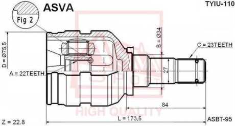 ШРУС ВНУТРЕННИЙ 22X34X23 (TOYOTA COROLLA AE110EE110CE110 1995-2001) ASVA tyiu110