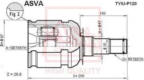 ШРУС ВНУТРЕННИЙ 30X47X30 (TOYOTA LAND CRUISER PRADO 120 2002-) Toyota Land Cruiser, Lexus GX, Toyota 4-Runner ASVA tyiup120