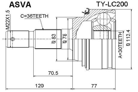 ШРУС НАРУЖНЫЙ 36X78X30 (TOYOTA LAND CRUISER 200 2007- 1UZ-FE1VD-FTV) ASVA ty-lc200
