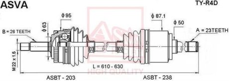 ПРИВОД ЛЕВЫЙ 23X610X26 (TOYOTA RAV4 2000-2005) ASVA tyr4d