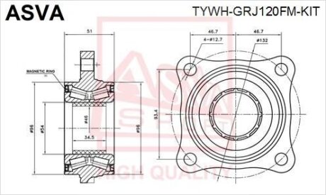 ПОДШИПНИК СТУПИЧНЫЙ ПЕРЕДНИЙ КОМПЛЕКТ (TOYOTA LAND CRUISER PRADO 120 2002-2009) ASVA tywh-grj120fm-kit