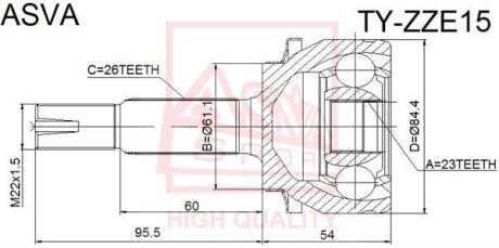 ШРУС НАРУЖНЫЙ 23x61x26 (TOYOTA COROLLA ZZE150ZRE150 2006-) ASVA ty-zze15