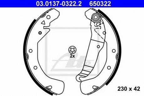 Купити Колодки гальмівні барабанні Комплект Opel Astra, Vectra, Zafira ATE 03013703222 (фото1) підбір по VIN коду, ціна 1344 грн.